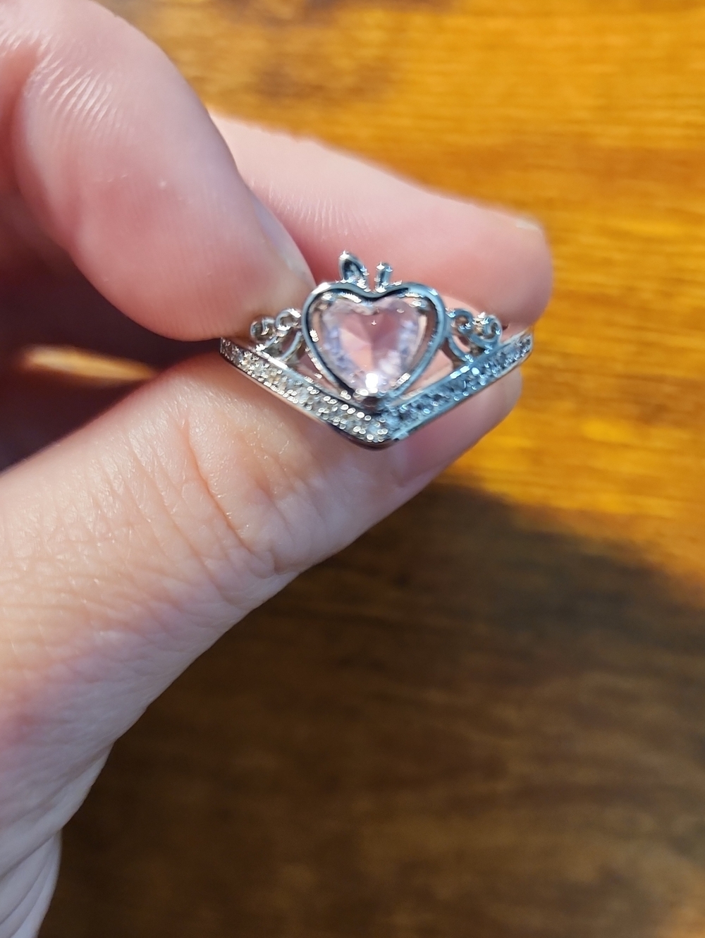 1pc Elegant Sliver And Pink Heart Crown Shaped Design Cubic Zirconia Inlaid